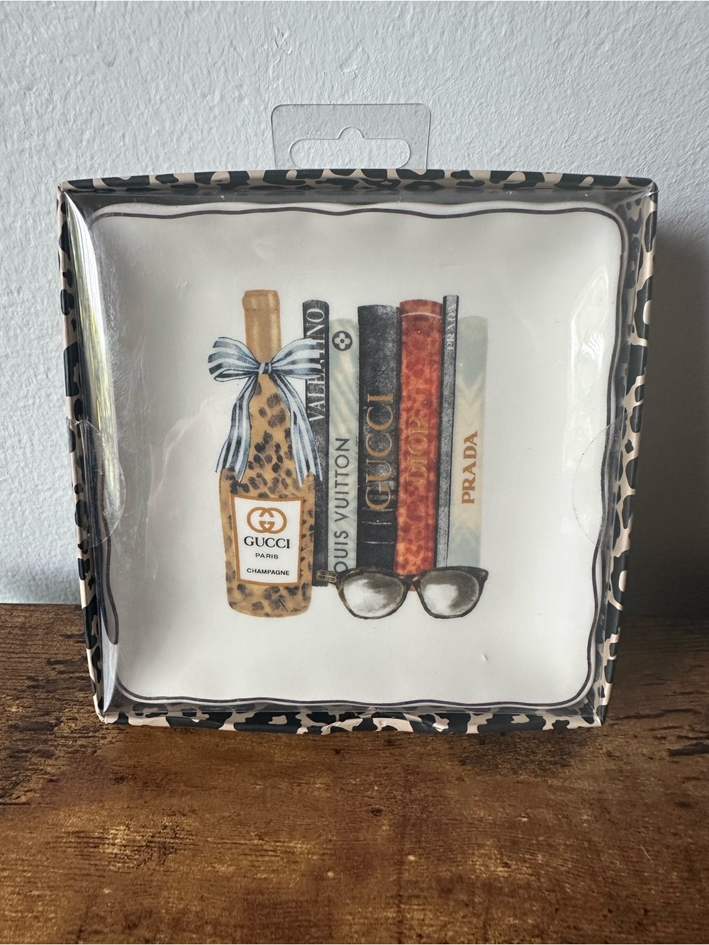 Luxury Designer Trinket Dish with Leopard Print Champagne & Luxury Books NWT